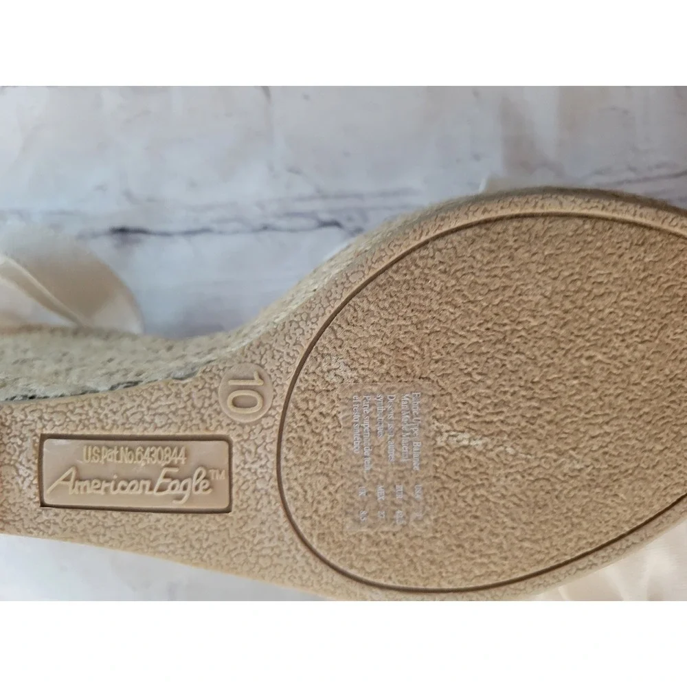 American Eagle Women Cream Canvas Bow Espadrille Wedge Sandals Size 10
